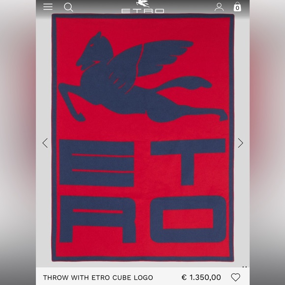 ETRO HOME - Navy & Red Pegasus Logo Throw Blanket 80% wool 20% cashmere NWOT - Picture 2 of 3